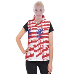 American Flag Women s Button Up Puffer Vest by Valentinaart