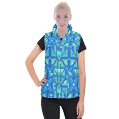 Grid Geometric Pattern Colorful Women s Button Up Puffer Vest by Nexatart