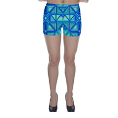 Grid Geometric Pattern Colorful Skinny Shorts by Nexatart
