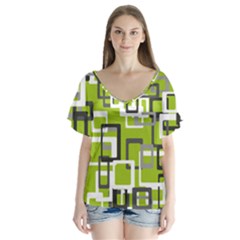 Pattern Abstract Form Four Corner Flutter Sleeve Top by Nexatart