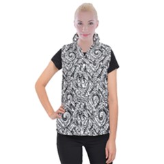 Gray Scale Pattern Tile Design Women s Button Up Puffer Vest by Nexatart