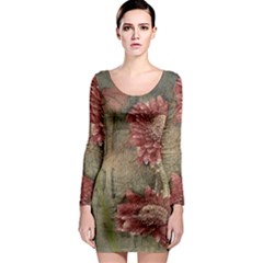 Flowers Plant Red Drawing Art Long Sleeve Bodycon Dress by Nexatart