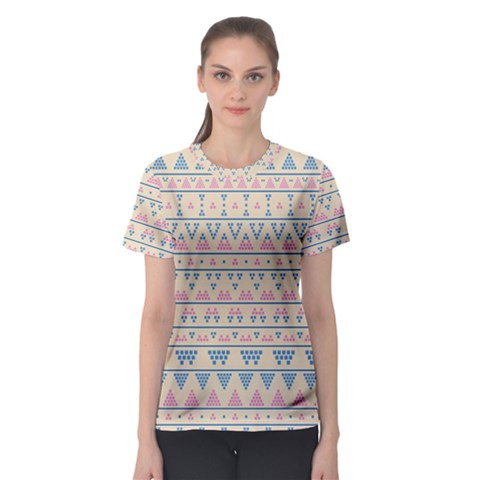 Blue And Pink Tribal Pattern Women s Sport Mesh Tee by berwies