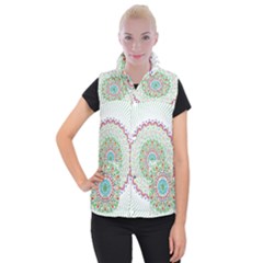 Flower Abstract Floral Women s Button Up Puffer Vest by Nexatart