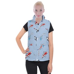 Koi Carp East Vector Seamless Women s Button Up Puffer Vest by Nexatart