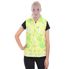 Apples Apple Pattern Vector Green Women s Button Up Puffer Vest by Nexatart