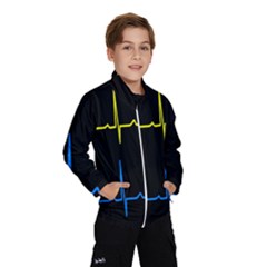 Heart Monitor Screens Pulse Trace Motion Black Blue Yellow Waves Wind Breaker (kids) by Mariart