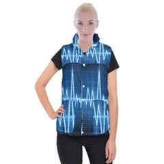 Heart Monitoring Rate Line Waves Wave Chevron Blue Women s Button Up Puffer Vest by Mariart