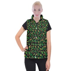 Tropical Pattern Women s Button Up Puffer Vest by Valentinaart
