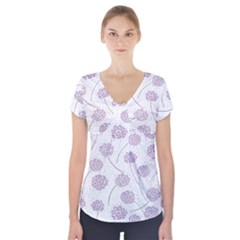 Purple Tulip Flower Floral Polkadot Polka Spot Short Sleeve Front Detail Top by Mariart