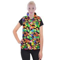 Colorful Paint On A Black Background                    Women s Button Up Puffer Vest by LalyLauraFLM