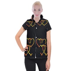 Heart Gold Black Background Love Women s Button Up Puffer Vest by Nexatart