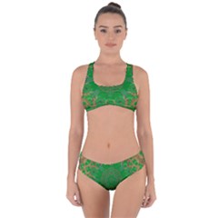 Summer Landscape In Green And Gold Criss Cross Bikini Set by pepitasart
