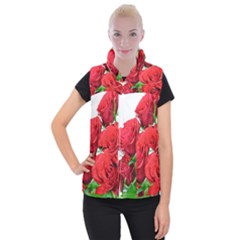 A Bouquet Of Roses On A White Background Women s Button Up Puffer Vest by Nexatart