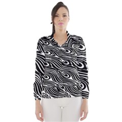 Digitally Created Peacock Feather Pattern In Black And White Wind Breaker (women) by Nexatart