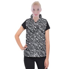 Digitally Created Peacock Feather Pattern In Black And White Women s Button Up Puffer Vest by Nexatart