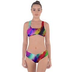 Colorful Abstract Paint Splats Background Criss Cross Bikini Set