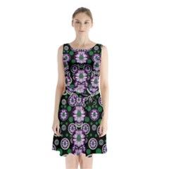 Fantasy Flower Forest  In Peacock Jungle Wood Sleeveless Waist Tie Chiffon Dress by pepitasart