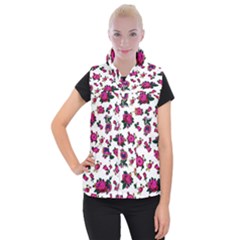 Crown Red Flower Floral Calm Rose Sunflower White Women s Button Up Puffer Vest by Mariart