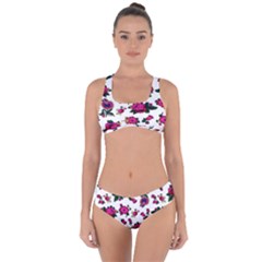 Crown Red Flower Floral Calm Rose Sunflower White Criss Cross Bikini Set by Mariart