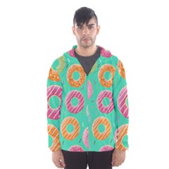 Doughnut Bread Donuts Green Hooded Wind Breaker (men) by Mariart