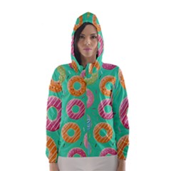 Doughnut Bread Donuts Green Hooded Wind Breaker (women) by Mariart