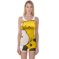 Illustrain Giraffe Face Animals One Piece Boyleg Swimsuit by Mariart