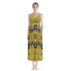Rainbow And Stars Coming Down In Calm  Peace Button Up Chiffon Maxi Dress by pepitasart