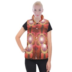 Liquid Sunset, A Beautiful Fractal Burst Of Fiery Colors Women s Button Up Puffer Vest by jayaprime