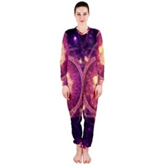 A Gold And Royal Purple Fractal Map Of The Stars Onepiece Jumpsuit (ladies)  by jayaprime