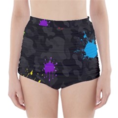 Black Camo Shot Spot Paint High-waisted Bikini Bottoms by Mariart