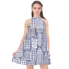 Building Citi Town Cityscape Halter Neckline Chiffon Dress  by Mariart