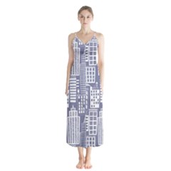 Building Citi Town Cityscape Button Up Chiffon Maxi Dress by Mariart