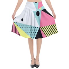 Geometric Polka Triangle Dots Line Flared Midi Skirt by Mariart