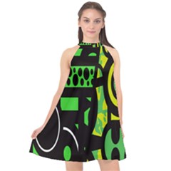 Half Grower Banner Polka Dots Circle Plaid Green Black Yellow Halter Neckline Chiffon Dress  by Mariart