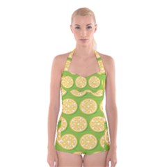 Lime Orange Yellow Green Fruit Boyleg Halter Swimsuit  by Mariart