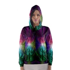 Anodized Rainbow Eyes And Metallic Fractal Flares Hooded Wind Breaker (women) by jayaprime