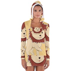 Happy Cartoon Baby Lion Women s Long Sleeve Hooded T-shirt by Catifornia