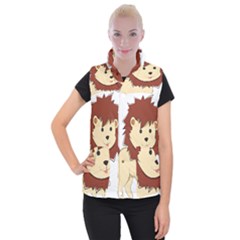 Happy Cartoon Baby Lion Women s Button Up Puffer Vest by Catifornia