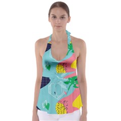 Behance Feelings Beauty Waves Blue Yellow Pink Green Leaf Babydoll Tankini Top by Mariart