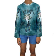 The Billy Goat  Skull With Feathers And Flowers Kids  Long Sleeve Swimwear by FantasyWorld7