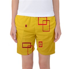 Overlap Squares Orange Plaid Red Women s Basketball Shorts by Mariart