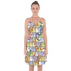 Snakes Ladders Game Board Ruffle Detail Chiffon Dress by Mariart