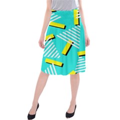Vintage Unique Graphics Memphis Style Geometric Triangle Line Cube Yellow Green Blue Midi Beach Skirt by Mariart
