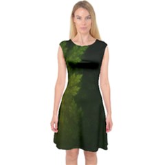 Beautiful Fractal Pines In The Misty Spring Night Capsleeve Midi Dress by jayaprime
