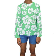 Hibiscus Flowers Green White Hawaiian Kids  Long Sleeve Swimwear by Mariart