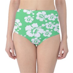Hibiscus Flowers Green White Hawaiian High-waist Bikini Bottoms by Mariart