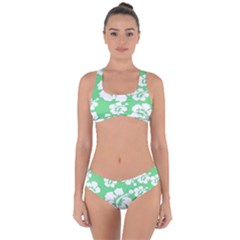 Hibiscus Flowers Green White Hawaiian Criss Cross Bikini Set by Mariart