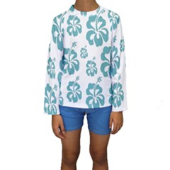 Hibiscus Flowers Green White Hawaiian Blue Kids  Long Sleeve Swimwear by Mariart
