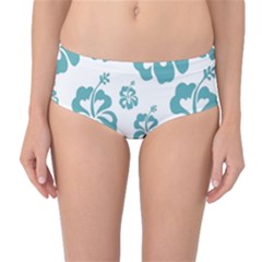 Hibiscus Flowers Green White Hawaiian Blue Mid-waist Bikini Bottoms by Mariart